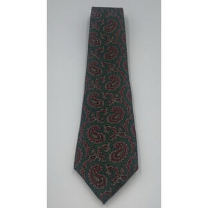 Vintage TATTERSALL‎ Silk Paisley Floral NECKTIE Crimson Red Forest Green 56"